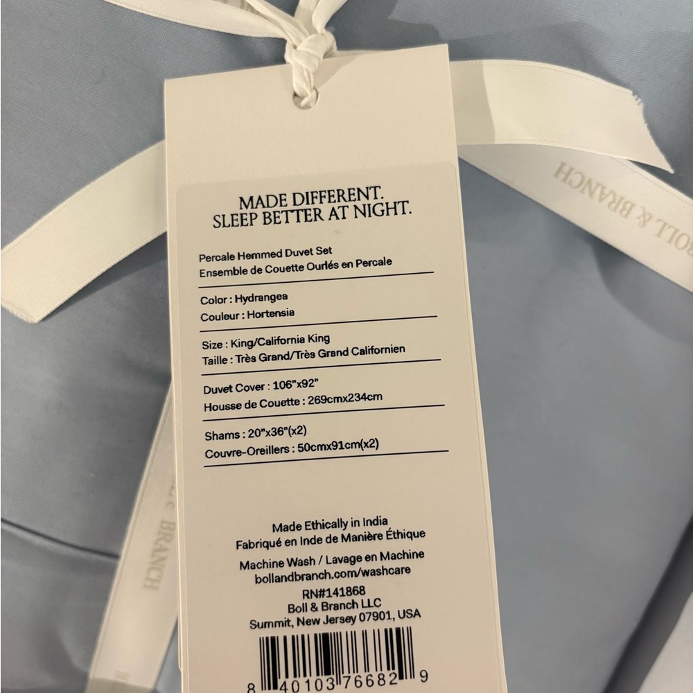 Boll & Branch NWT signature duvet cover and shams king size hydrangea blue gray - Picture 4 of 5